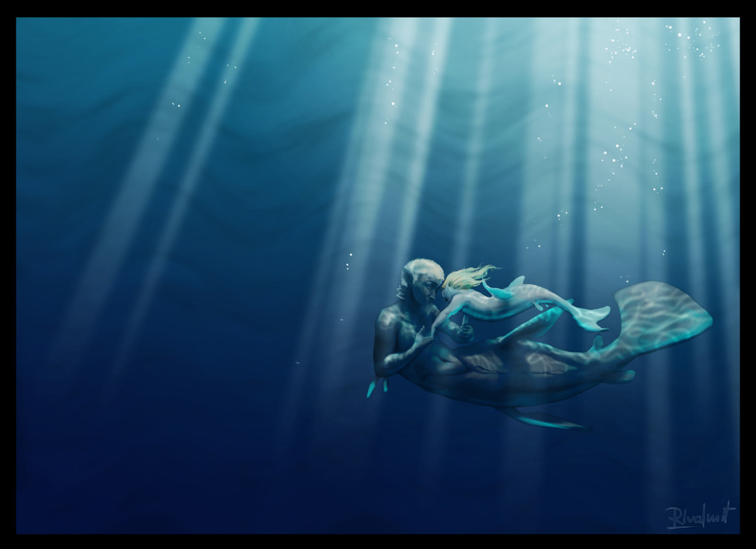 digital digital painting mythology mermaid merman sea anthropomorphic Underwater dance