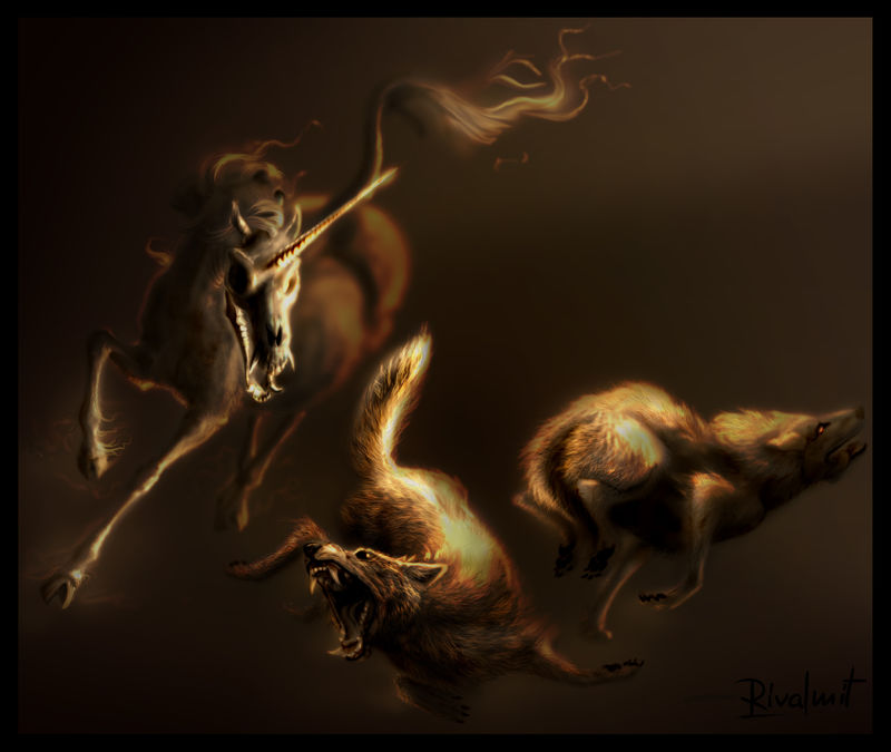 canid wolf unicorn nightmare horror digital painting equine fear Digital Drawings Horror of beauty Digital Drawings