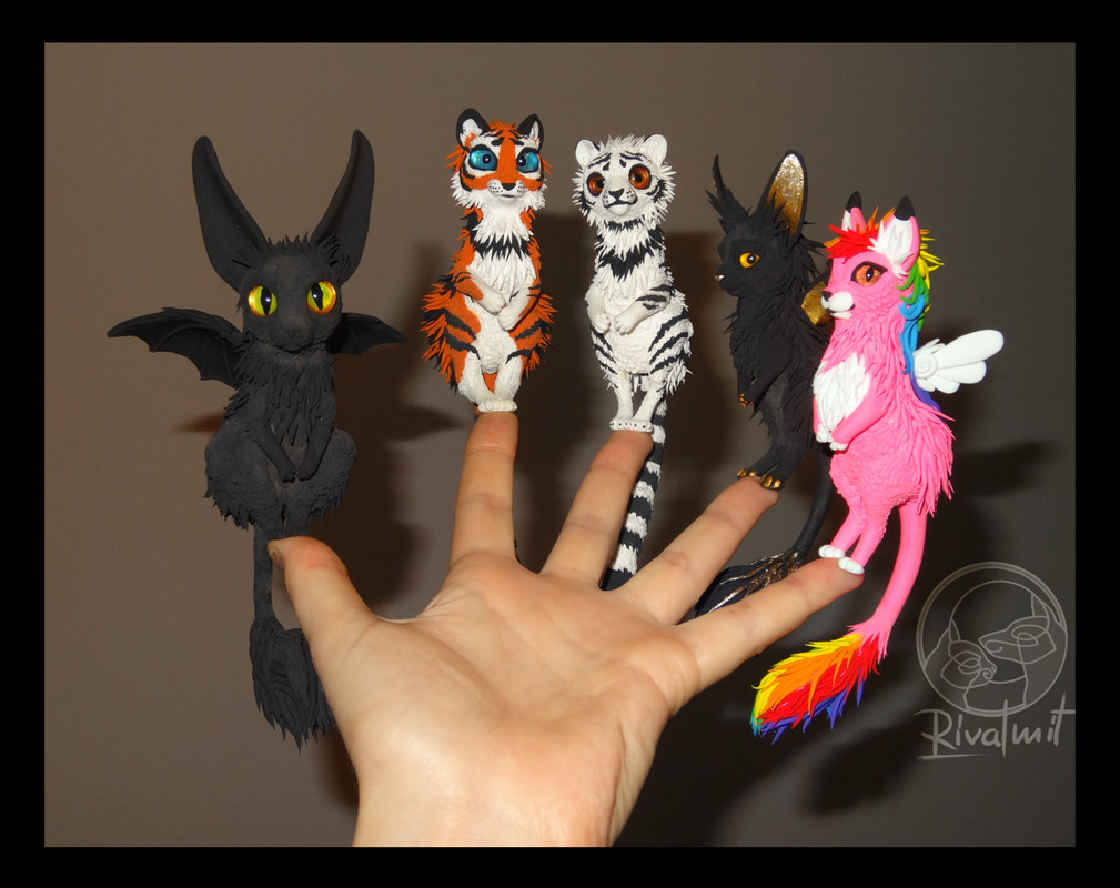 sculpture companion tiger bat cat batkitty  Mini desk companions -