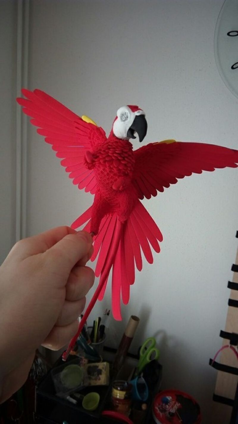 sculpture commission artwork companion parrot macaw bird gryphon mythology  griffin balanced eurofurence 23 red macaw