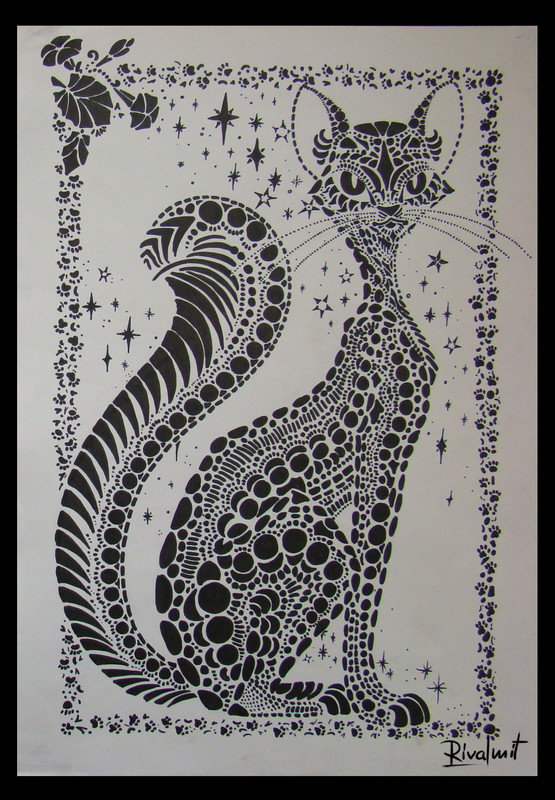drawing cat dinosaur black&white markers Dots