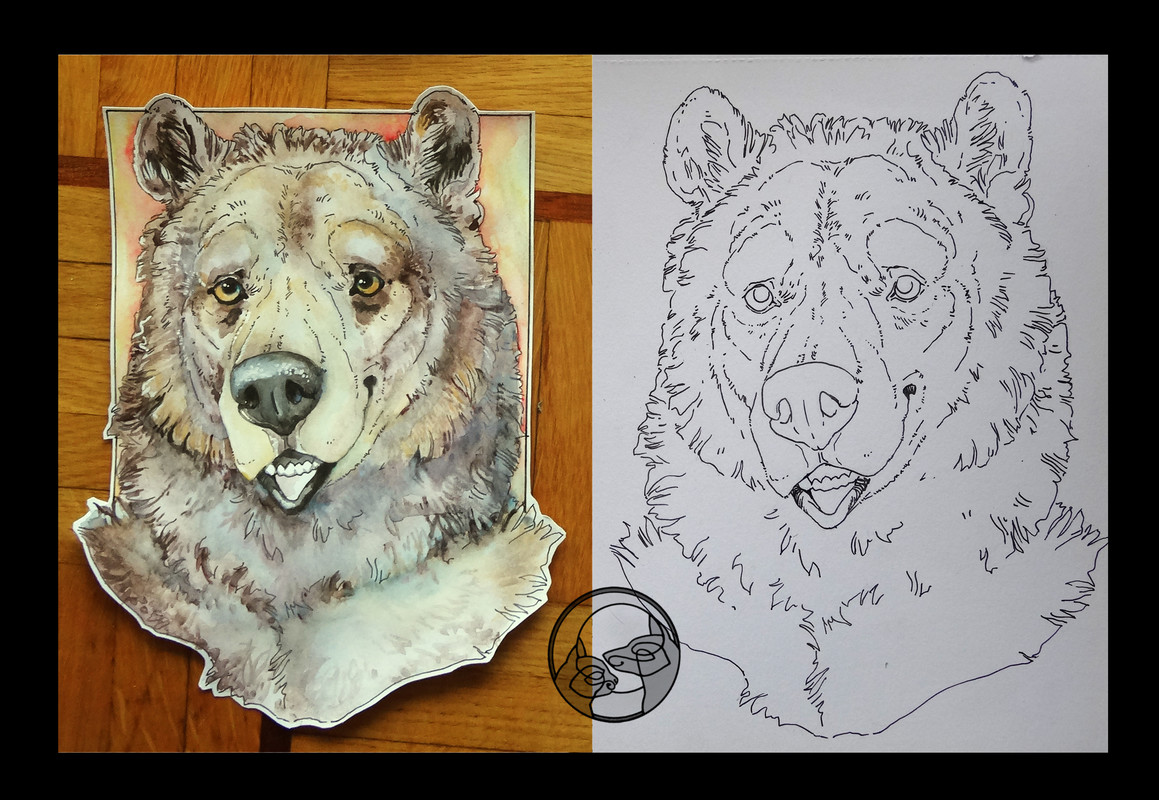 drawing bear ram sheep great dane dog watercolour Badges 