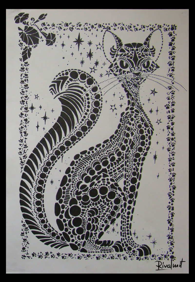 drawing cat dinosaur black&white markers Drawings Dots Drawings
