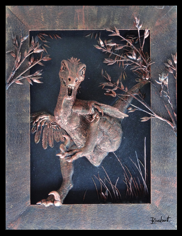 3d painting raptor dinosaur mixed media Raptor attack