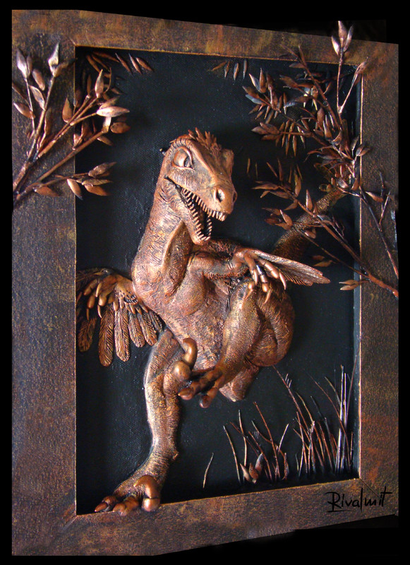 3d painting raptor dinosaur mixed media Raptor attack