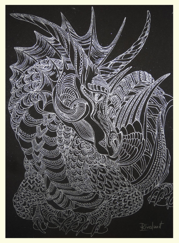 drawing dragon gel pen lineart Thoughts