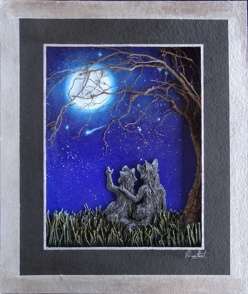 3d painting acrylic fox anthropomorphic Paintings stargazing Paintings