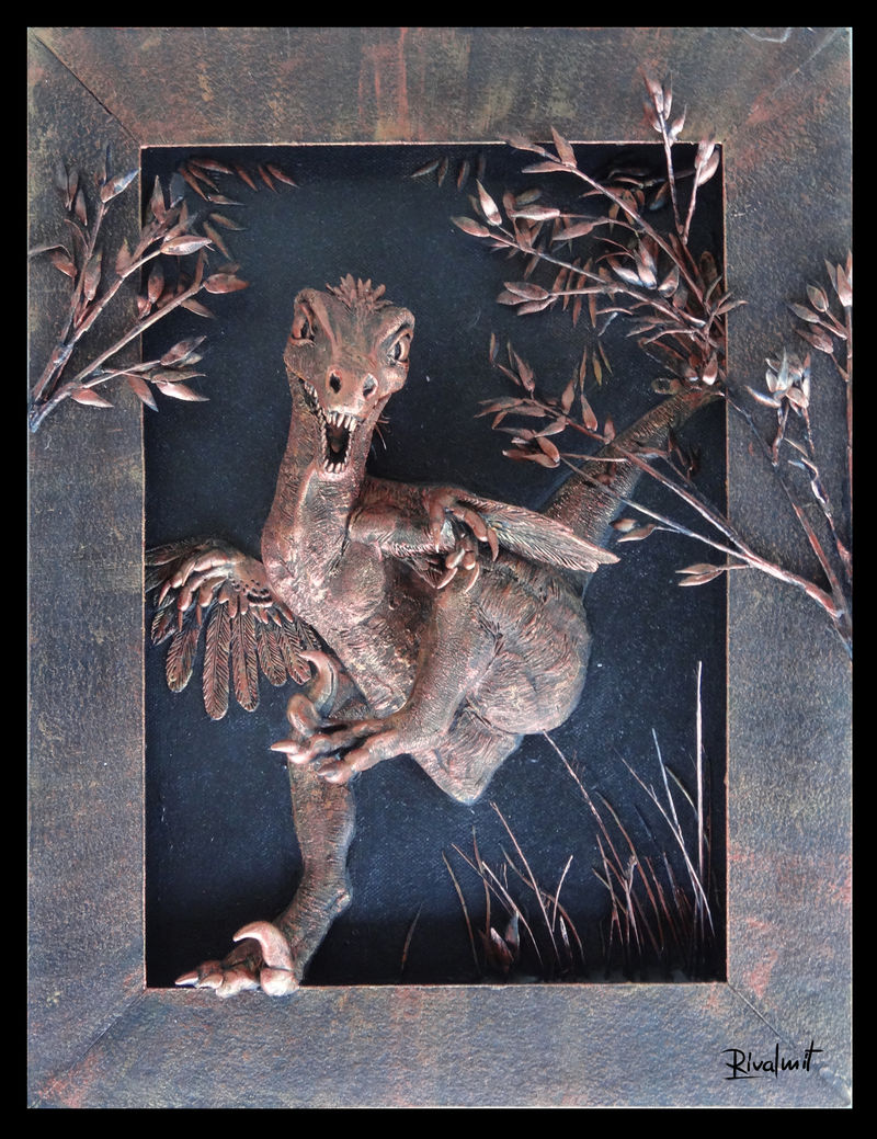 3d painting raptor dinosaur mixed media Paintings Raptor attack Paintings