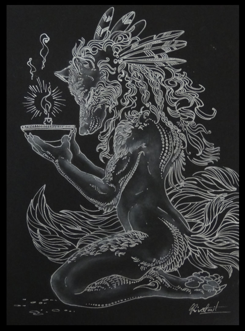 drawing gel pen wolf cat fox anthropomorphic Drawings Black lineart Drawings