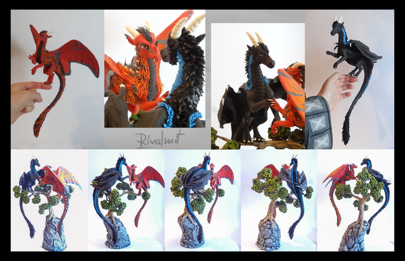Dragon pair sculpture companion dragon twin sculpture