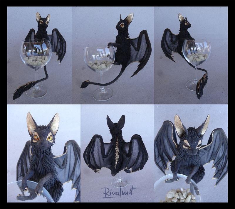 eurofurence 22 sculpture batkitty Sculptures Batt-kitty on a glass Sculptures