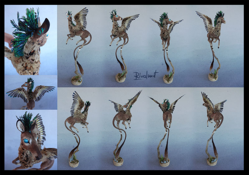 sculpture deer companion eurofurence mixed media Sculptures Feathered deer Companion  Sculptures