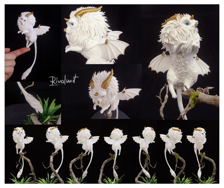 dragon sculpture companion white Golden guardian
