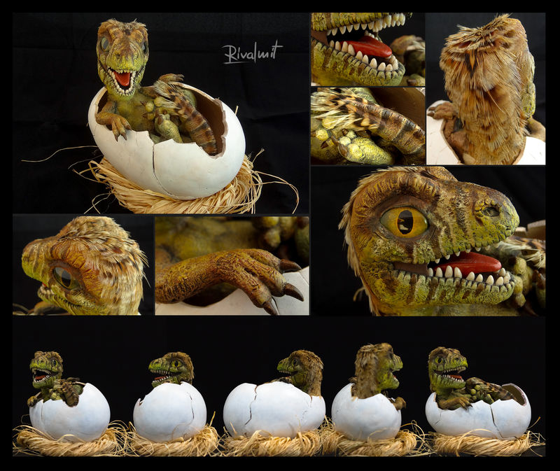 Emerging Terror raptor sculpture dinosaur