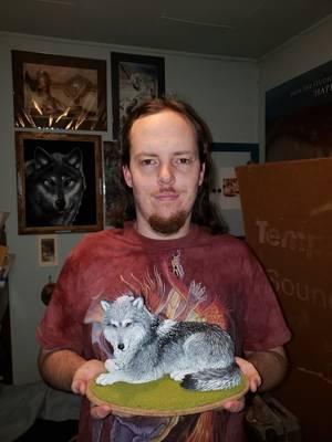 sculpture commission artwork wolf traditional fur art Luna