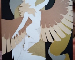 Reaching for the sky-winged vulpine colage paper cutout wolf winged commission furry artwork eurofurence 23