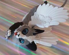 streatching cat: Angel kitty #2 art cat sculpture EF26